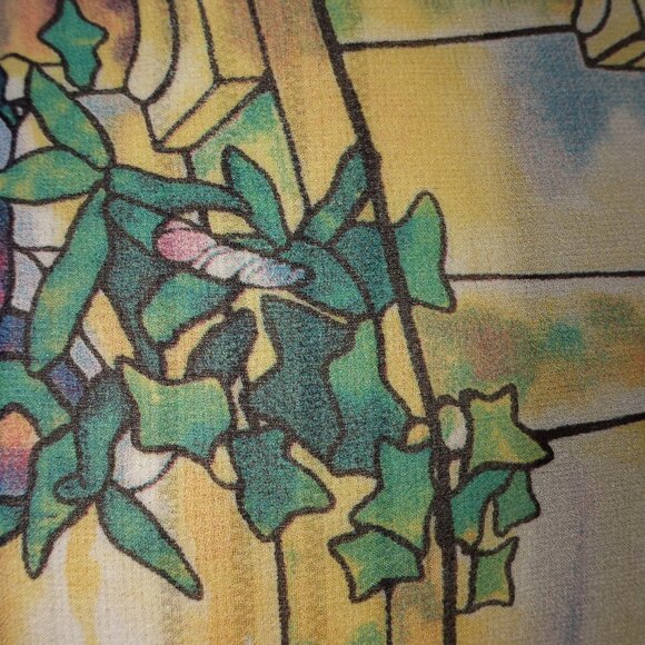 'PAST TIMES' Oblong Scarf 100% Silk Stained Glass, Iris, Morning Glory, etc - Picture 8 of 12